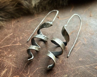 The Spirals of Fate | 925 Sterling Silver Rustic Statement Spiral Earrings