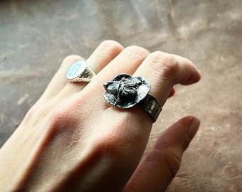 Time | Meteorite and 925 Sterling Silver Adjustable Ring