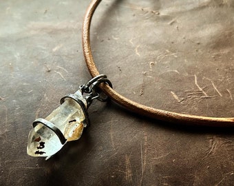 Rust | Quartz, Leather and 925 Sterling Silver Necklace