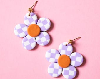 Pendientes de flores de arcilla polimérica hechos a mano: estilo retro de los años 60 y 70