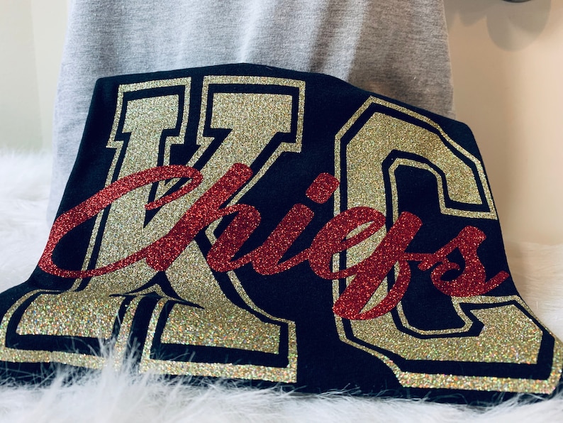 Chiefs glitter Sweatshirt or Hoodie in black, or sport gray, Kansas City, T-Shirt afbeelding 7