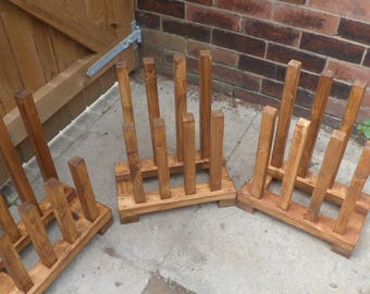 wooden wellington boot holder.oak stained,weather proof.