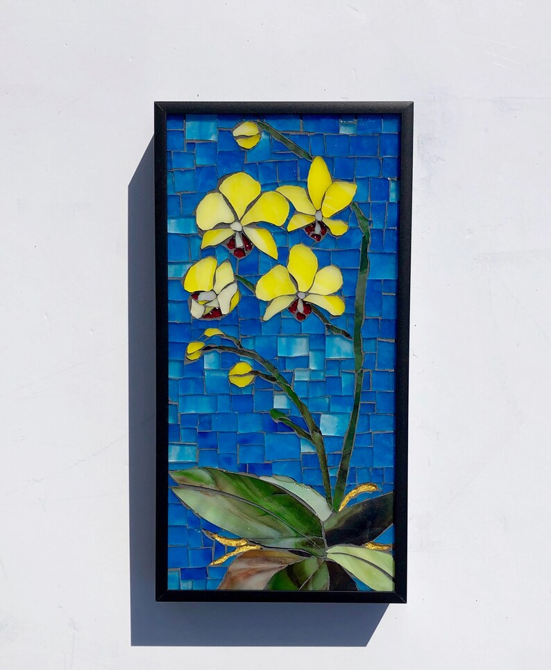 The Orchid Stained Glass Mosaic Wall Art Home Decor Flower Mosaics Asian