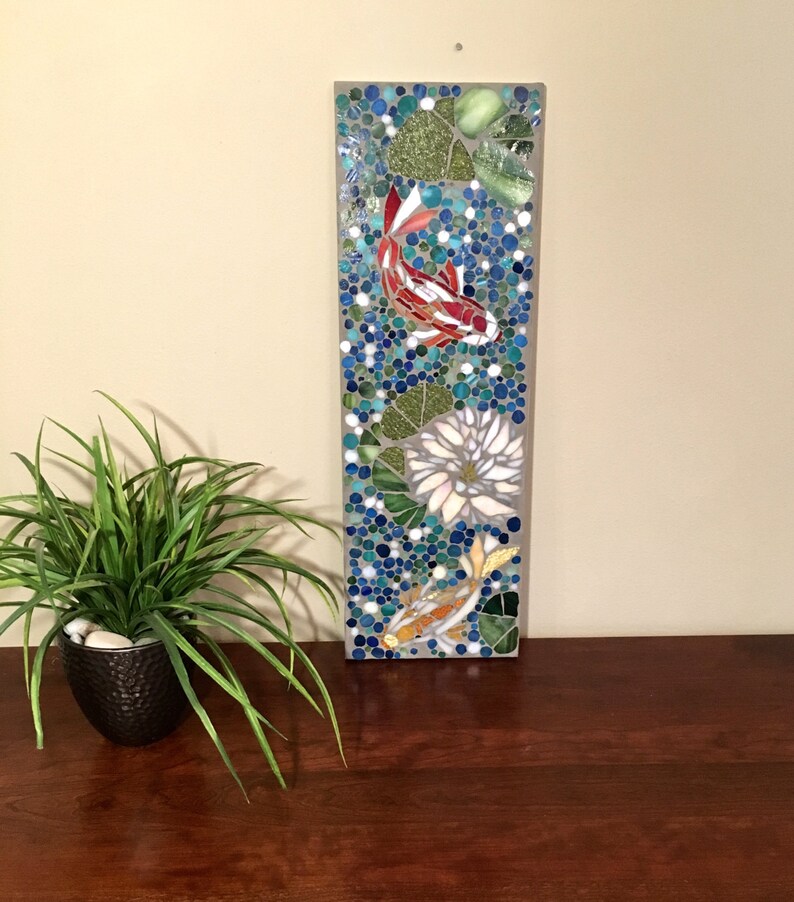 Koi Pond I Stained Glass Mosaic Wall Art Etsy