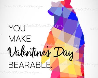 Funny Bear Geometric Valentines Printable PDF