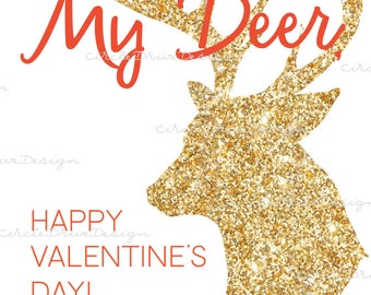 Funny Gold Deer Valentines Printable PDF