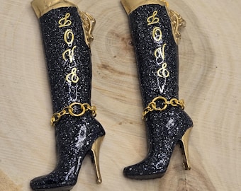 Glitter Boot Earrings: Handmade Resin High Heel Charms - LOVE PEACE JOY
