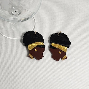 Gold Afro Puff Earrings hand-painted both sides, Painted with a seleant and a satin finish. Hypo-allergenic posts.