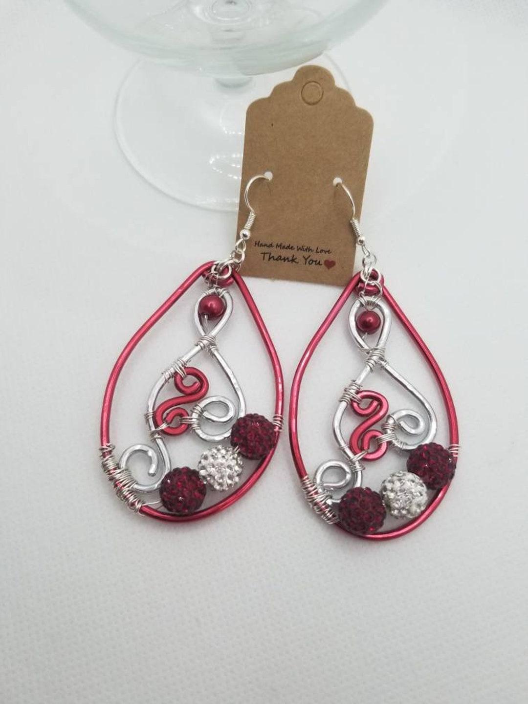 Burgandy & Silver Earrings Hypoallergenic Earrings Lightweight