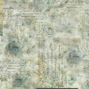 108” Wide Backing Tim Holtz Eclectic Elements - Aqua - Digital Fabric - Receipt