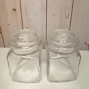 Vintage Clear Glass Canister Jars | Square Apothecary Jar with Knobbed Lids