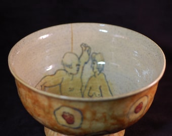 Handmade Ceramic Pottery Serving Bowl with Original Artwork.