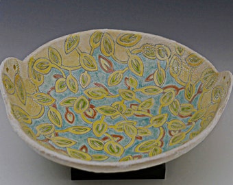Hand Painted Ceramic Bowl, Decorative Pottery, Medium Size.