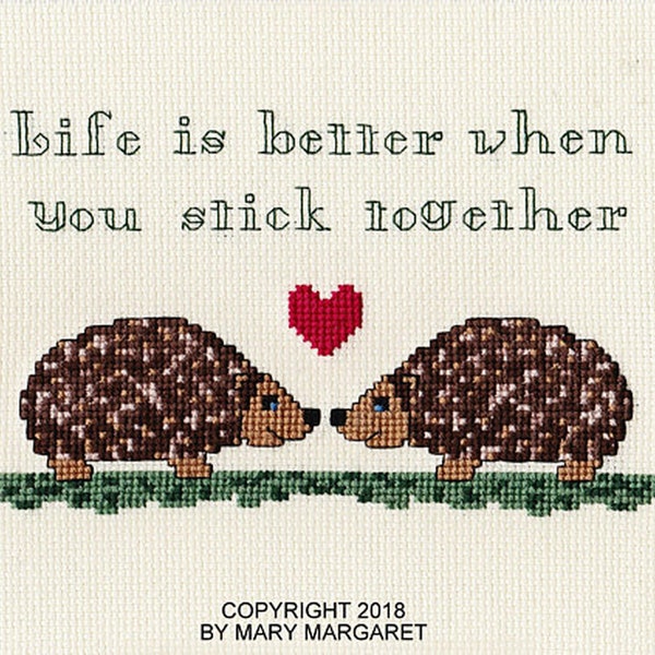Cross Stitch Kit, Hedgehog Happiness - shop exclusive, FREE SHIPPING US