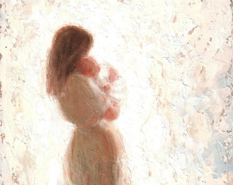 Mother with medium length brown hair and Baby Fine art print [#106]