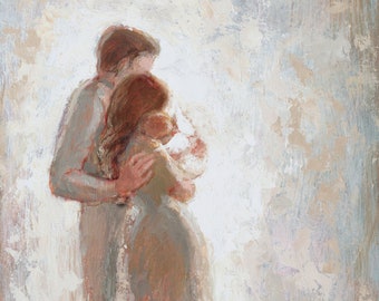 Mother with Brown Hair, Father, and Angel Baby Fine Art Print [#103]