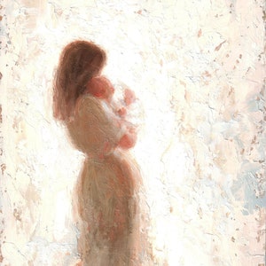 Mother with medium length brown hair and Baby Fine art print [#106]