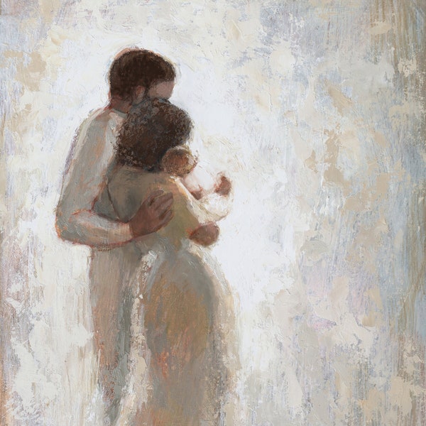 Mother and Father and Baby (no wings) with Black Hair and Dark Skin Fine Art Print