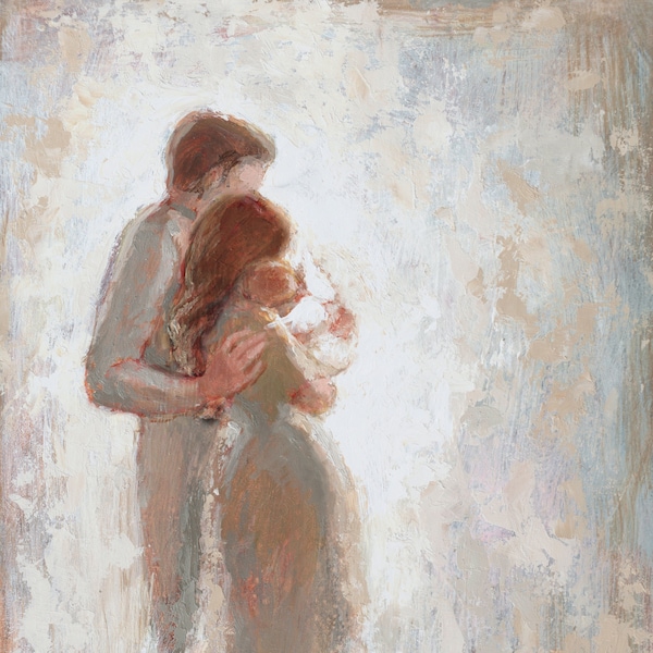 Mother with Brown Hair, Father, and Angel Baby Fine Art Print [#103]