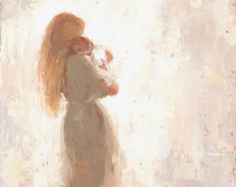Mother with long blonde hair and Baby Fine art print [#110]