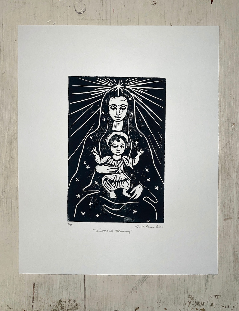 Linocut Jesus Universal Blessing Mary and Baby Jesus Linocut Block Print - Etsy