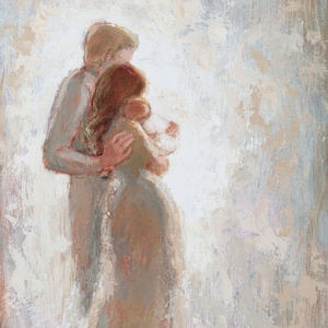 Brunette Mother and Blonde Father and Baby (no wings) with Fine Art Print [#154]
