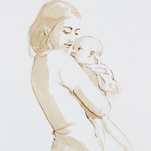 Mother and Child Fine art Print of ink drawing