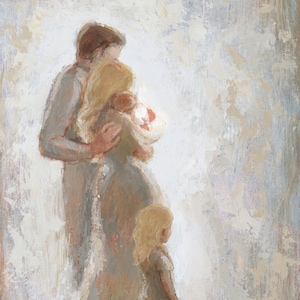 Family with Baby (No wings) and blonde Toddler Girl Fine Art Print