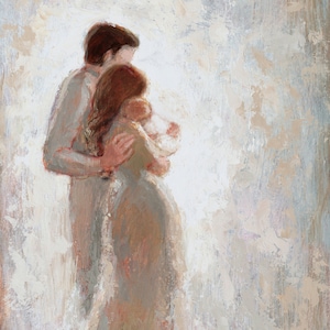 Mother and Father and Baby (no wings) with Brown Hair Fine Art Print [#112]