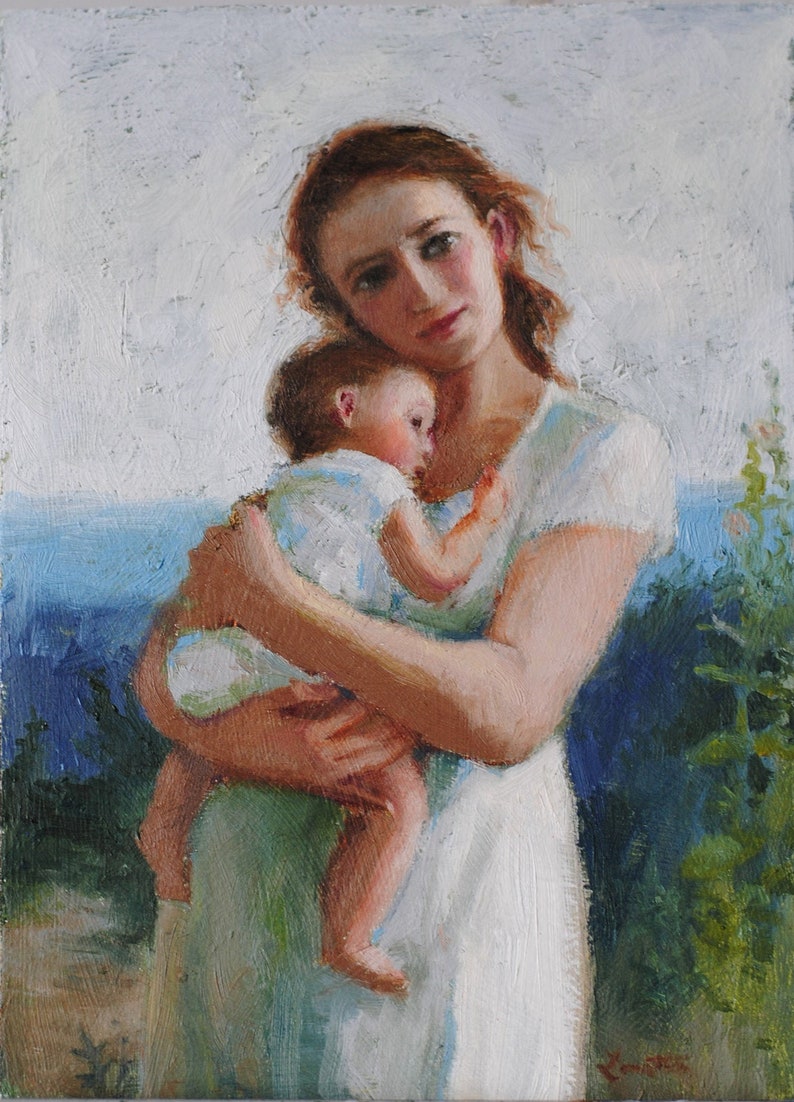 Mother and Child Original Oil Painting A Mother and Baby in Etsy