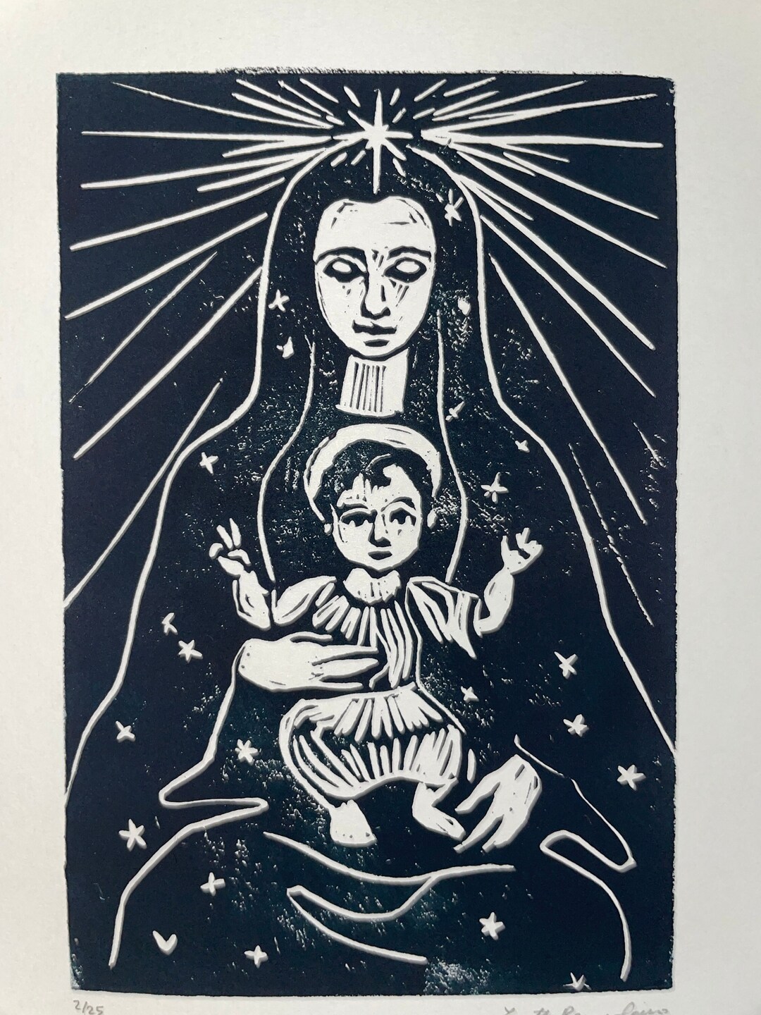 Linocut Jesus Universal Blessing Mary and Baby Jesus Linocut Block Print - Etsy