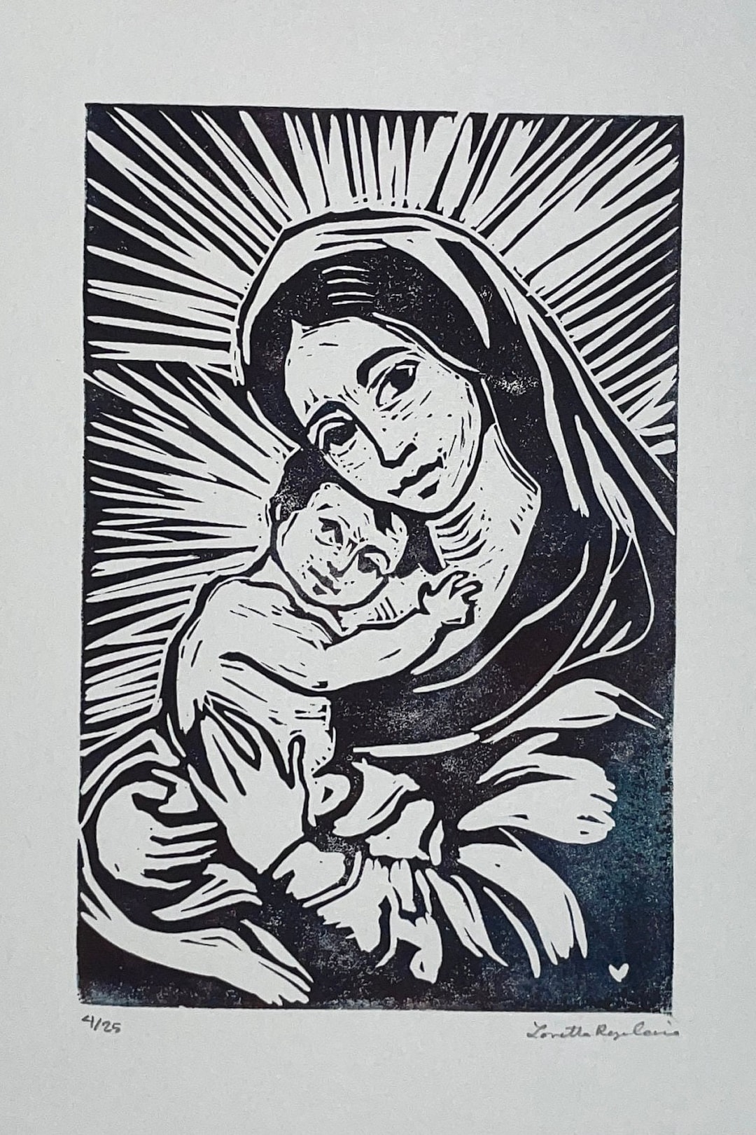 Linocut Jesus Mary and Baby Jesus Linocut Block Print 127 - Etsy