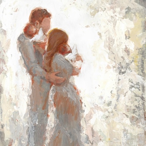 Brunette Mother, Father, and Two Angel Babies (With Wings) Fine Art Print [#105]