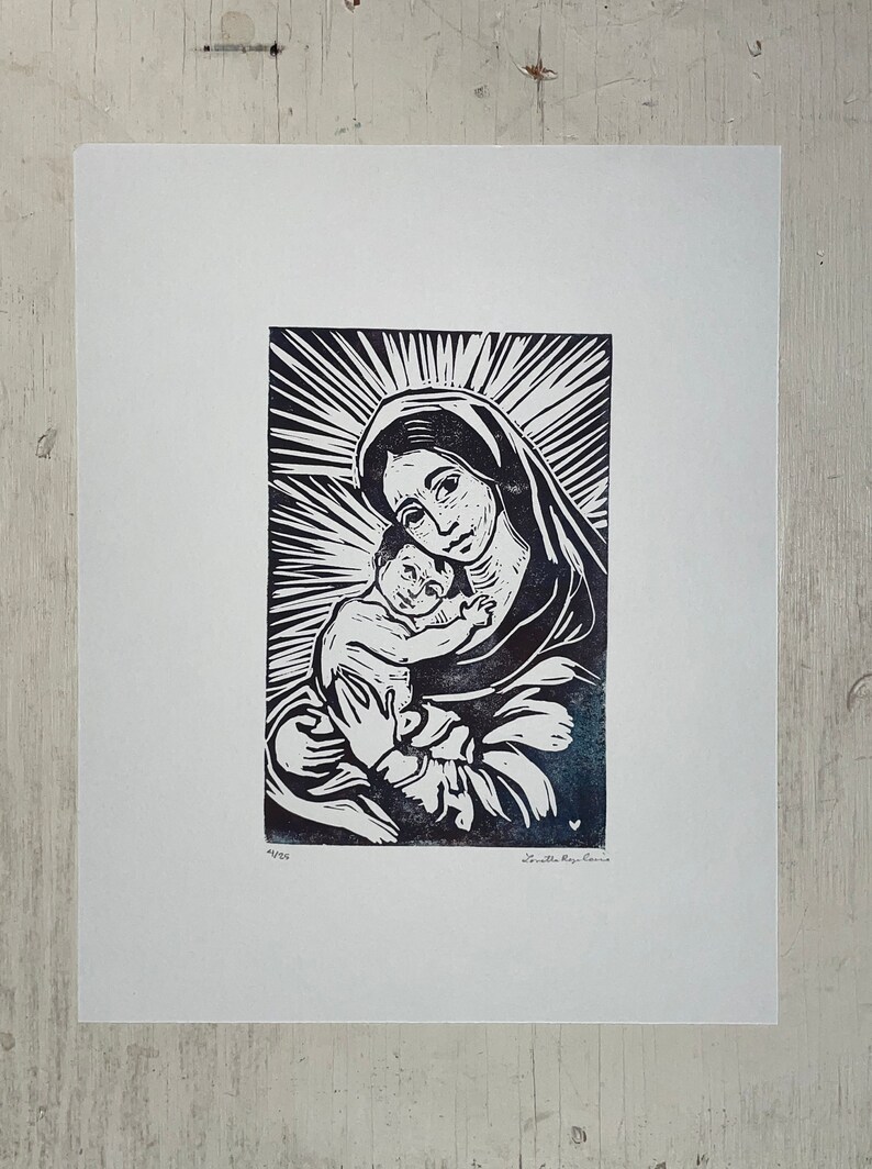 Linocut Jesus Mary and Baby Jesus Linocut Block Print | Etsy