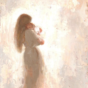 Mother with long brown hair and baby (no wings) Fine art print [#119]