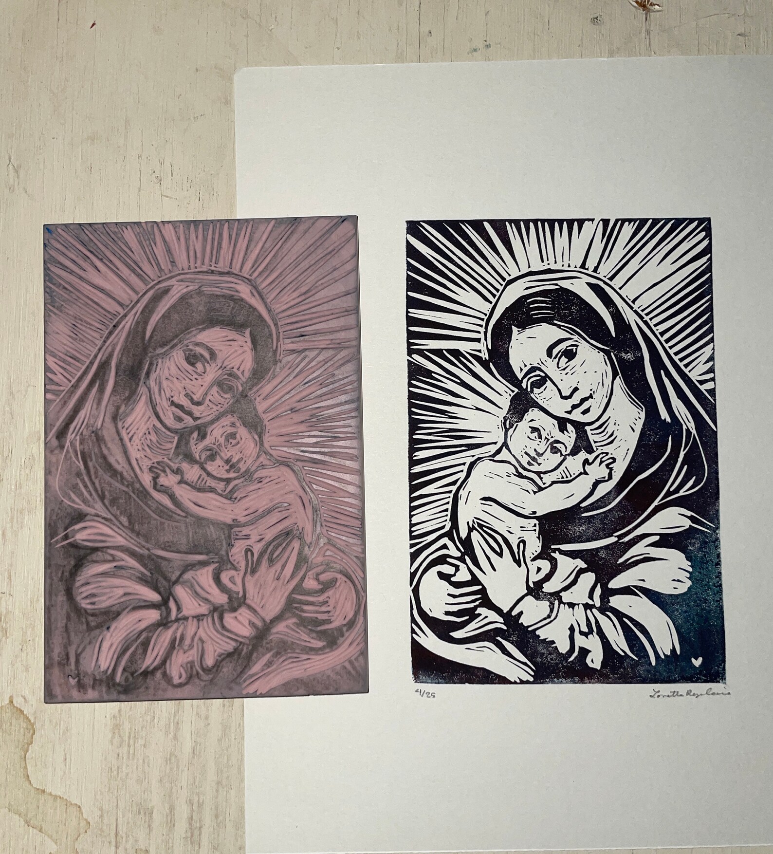 Linocut Jesus Mary and Baby Jesus Linocut Block Print | Etsy
