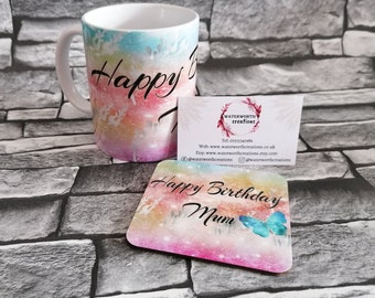 Birthstone Personalised Butterfly Mug/Coaster Multi-coloured