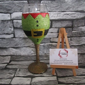 Christmas design glitter glass elf/santa/pudding/snowman/reindeer/nutcracker single glass supplied image 7