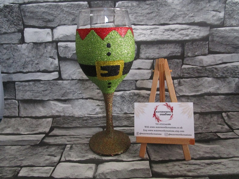 Christmas design glitter glass elf/santa/pudding/snowman/reindeer/nutcracker single glass supplied image 7