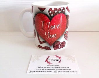 Hearts 'I LOVE YOU' ceramic mug - 11oz printed