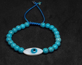 Evil eye bracelet with turquoise haolite round beads handmade spring offer