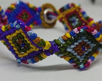 Indian wave zig zag macrame bracelet Handmade rainbow  colour in diamond shape