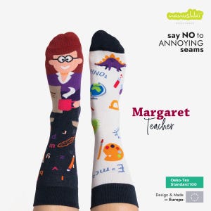 Calcetines Nanushki de Super Teacher • Calcetines de algodón desiguales • Regalo divertido para profesores • Calcetines con temática escolar • Calcetines coloridos • Regalo divertido