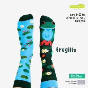 Frogilla – Frog Socks | Colorful Cotton Socks with Frogs & Lilies | Fun Unisex Gift | Nature Inspired Socks | Quirky Frog Lover Socks