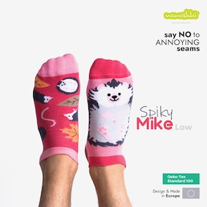 Igelkottsockor – Spiky Mike Low | Färgglada korta bomullssockor | Rolig djurpresent | Mjuk kammad bomull | Oeko-Tex | Nanushki