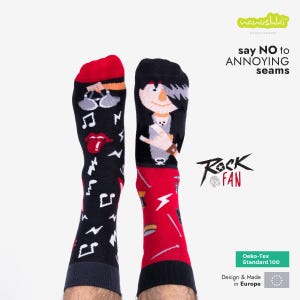 Calcetines de música rock: bajo divertido - Calcetines con relámpagos para amantes de la música / Regalo unisex de algodón para él y para ella / Nanushki - Fanático del rock