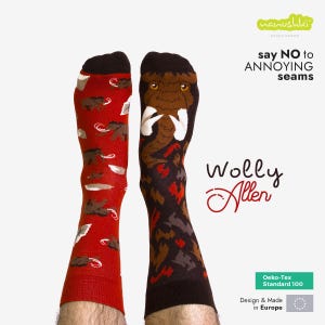 Funny Mammoth Socks – Prehistorische katoenen sokken in cartoonstijl voor dames en heren | Cadeau voor haar Verjaardag, kerst | Nanushki – Wolly Allen