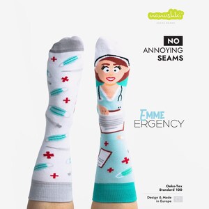 Krankenschwester Socken – Lustige Medizinische Baumwollsocken mit Spritzen und Masken, Originelles Unisex Geschenk für Pflegekräfte, Ärzte