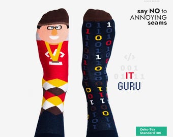 Lustige IT Socken – Programmierer, Binärcode & Technik Guru | Baumwollsocken Unisex Geschenk für Entwickler - Nerds | Nanushki – IT Guru