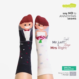 Wedding Socks Mr Left & Mrs Right – Funny Bride - Groom Gift – Cotton Couple Socks – Bridal Shower, Engagement, His and Hers Present